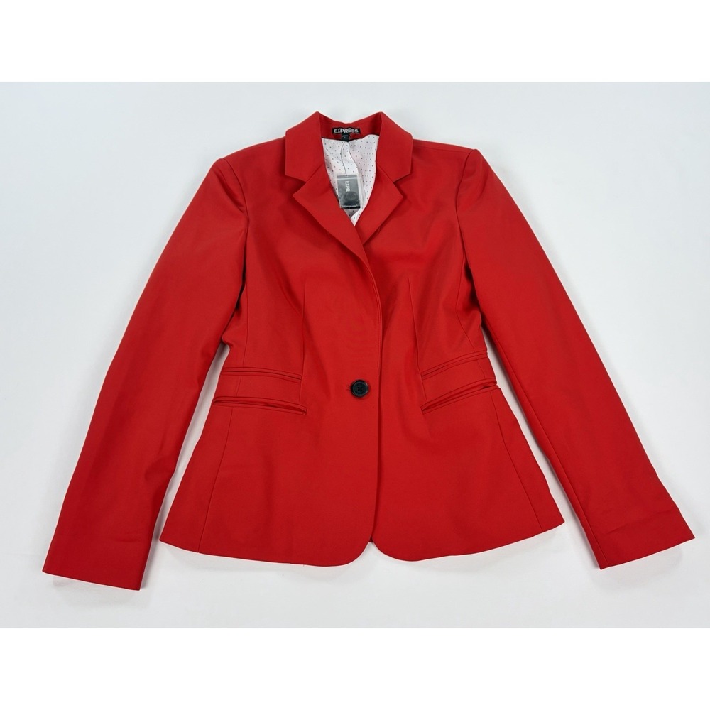 Express Red One Button Blazer Suit Jacket Women's 2 Polka Dot Lining New $128